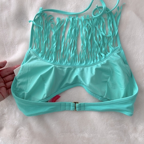 Victoria's Secret Green Mint Frost Scoop Neck Fringe Swim Padded Top NWOT S - Picture 6 of 9